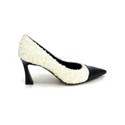 Enzo Di Martino Eli 715 Textile Creme Cuir Vernis Noir*moon flower - enzo di martino New