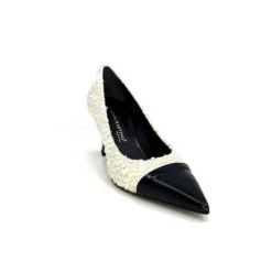 Enzo Di Martino Eli 715 Textile Creme Cuir Vernis Noir*moon flower - enzo di martino New