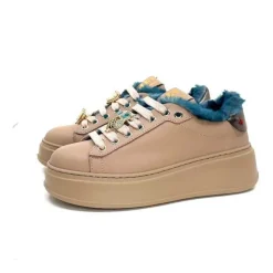 Pia 82 Cuir Nude Fourrure Turquoise*GioPiu