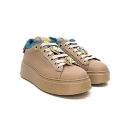 Pia 82 Cuir Nude Fourrure Turquoise*GioPiu