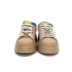 Pia 82 Cuir Nude Fourrure Turquoise*GioPiu