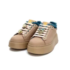 Pia 82 Cuir Nude Fourrure Turquoise*GioPiu