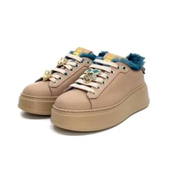 Pia 82 Cuir Nude Fourrure Turquoise*GioPiu