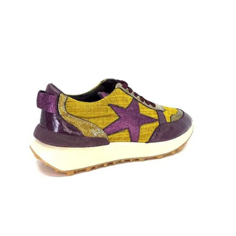 Reqins Urania Mix Cuir Violet Textile Moutarde*Requin New